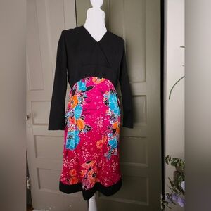 1960s True Vintage Black Pink Vibrant Floral Mod Dress Womens S/M